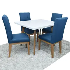 ELITE LIVING - Comedor Seul 4 puestos Blanco Natural Tela Indigo