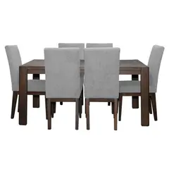 ELITE LIVING - Comedor Oxford 6 puestos Natural Oscuro Tela Plata