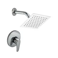 INKORPORAR - Grifería Ducha Monocontrol Domen+Regadera 15x15 Inox Cuad+Brazo Muro Abs Consumo 10 l/ciclo