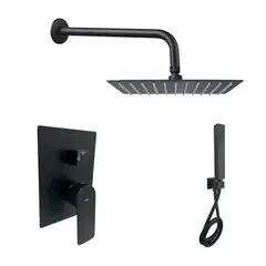 INKORPORAR - Grifería Ducha Spazio Negro Monocontrol 2 Func+Regadera 20X20+Brazo Red+Teleducha Modern