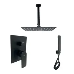 INKORPORAR - Griferia ducha Spazio Negro monocontrol 2 func+Regadera 25x25+Brazo techo+Teleducha modern