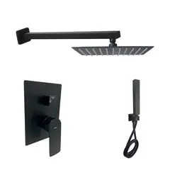 INKORPORAR - Grifería Ducha Spazio Negro Monocontrol 2 Func+Regadera 25X25+Brazo Cuad+Teleducha Mod