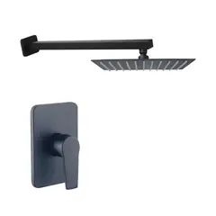 INKORPORAR - Griferia ducha monocontrol Nott negra+brazo cuadrado+ regadera 25x25