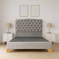 ESTILO Y CONFORT - Basecama Queen con Cabecero Capitoneado Gris 160