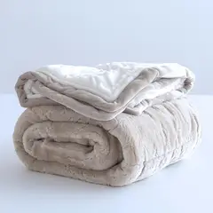 KARYTEX - Cobija Lisa Piel De Durazno Con Ovejera Cama Doble Color Beige