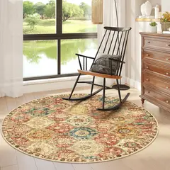 LAHOME - Alfombra Marroquí Color Naranja Lavable de 1.22 m de Diametro