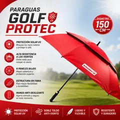 KLIMBER - Paraguas Con Protección Solar Filtro Uv Tipo Golf Color Rojo Máxima Cobertura