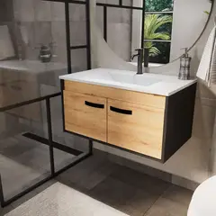 SENSI DACQUA - Mueble de Baño Elevado Mesty 40x80x46cm Duna Negro Con Lavamanos