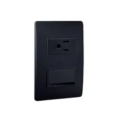 BTICINO - Toma P/T + Interruptor Sencillo Luzica Negro