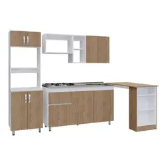BERTOLINI - Cocina Integral Rosy 210cm Lavaplatos Derecho y Fogones + Alacena + Barra Rovere