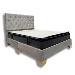 ESTILO Y CONFORT - Combo Colchón Semidoble 120X190 Basecama y Cabecero Capitoniado Gris