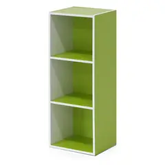 FURINNO - Estantería Blanca con Detalles Verdes de Tres Niveles para Espacios Modernos