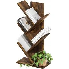FURINNO - Estantería Tipo Árbol de Cinco Niveles en Pino Ámbar con Diseño Decorativo