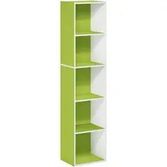 FURINNO - Biblioteca de Cinco Niveles en Verde con Blanco para Organización Moderna