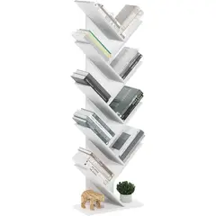 FURINNO - Biblioteca de Nueve Niveles con Diseño de Árbol en Madera Laminada Blanca