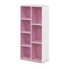 FURINNO - Estantería de Siete Cubos Reversible en Blanco con Rosa Decorativo