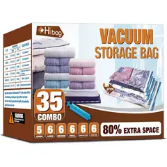 HIBAG - Bolsas al Vacío para Ropa y Ropa de Cama con Bomba Manual y Ahorro de Espacio