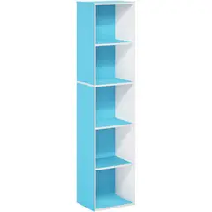 FURINNO - Biblioteca de Cinco Cubos en Madera Laminada Color Blanco con Azul Claro