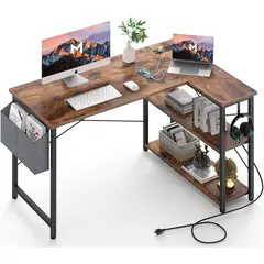 undefined - Escritorio en L Study 100X70Cm para Computador con Bolsa y Multitoma Café