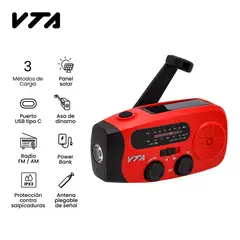 VTA PLUS - Radio Linterna De Emergencia Recargable Con Dinamo