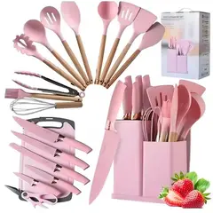 52 BITS - Set Utensilios de Cocina X19 Piezas en Silicona Rosado