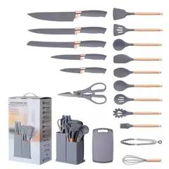52 BITS - Set Utensilios de Cocina X19 Piezas en Silicona Gris