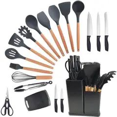52 BITS - Set Utensilios de Cocina X19 Piezas en Silicona Negro