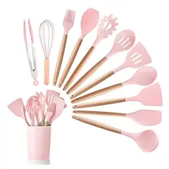 52 BITS - Set X12 Utensilios de Cocina en Silicona Resistente al Calor Rosado