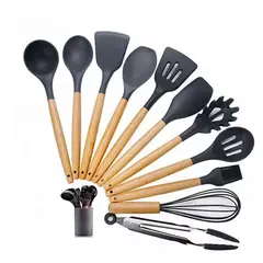 52 BITS - Set X12 Utensilios de Cocina en Silicona Resistente Al Calor Gris