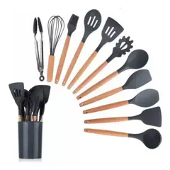 52 BITS - Set X12 Utensilios de Cocina en Silicona Resistente Al Calor Negro