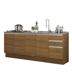 MADESA - Kit 2 Muebles de Cocina Bajo Glamy 200 cm Marrón