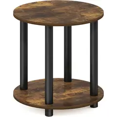 FURINNO - Mesa Auxiliar Redonda de Madera de 2 Niveles