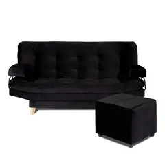 TODOTEJIDOS - Sofá Cama Valencia Negro 3 puestos 180x84x85 + Puff