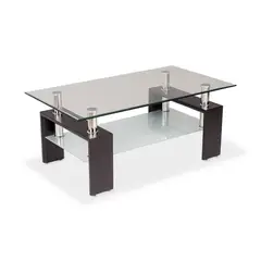 undefined - Mesa de Centro Moderna de Dos Niveles Con Tapa de Vidrio Templado Color Negra