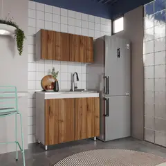 undefined - Cocina Integral Nazca 1.0 Metros Gales Blanco Incluye Mesón Liso Con Poceta Derecha En Acero Inoxidable