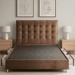 ESTILO Y CONFORT - Basecama Doble con Cajones y Cabecero Deco 140 Café