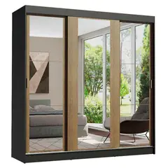 MADESA - Closet Reno 3 Puertas Corredizas con Espejos Negro/marrón