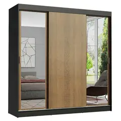 MADESA - Closet Reno 3 Puertas Corredizas con 2 Espejos Negro/marrón