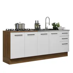 MADESA - Kit 2 Muebles de Cocina Bajo Agata 200 cm Marrón/blanco
