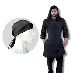 TOUCAN CHEF UNIFORMS - Uniforme Chef Chaqueta Negra Pantalón Negro Delantal Peto Negro Obsequio Cofia Negra Hombre S