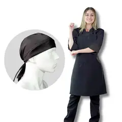 TOUCAN CHEF UNIFORMS - Uniforme Chef Chaqueta Negra Pantalón Negro Delantal Peto Negro Obsequio Cofia Negra Dama XS