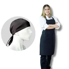 undefined - Uniforme Chef Chaqueta Blanca Pantalón Negro Delantal Peto Negro Obsequio Cofia Negra Dama XS