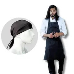 TOUCAN CHEF UNIFORMS - Uniforme Chef Chaqueta Blanca Pantalón Negro Delantal Peto Negro Obsequio Cofia Negra Hombre S