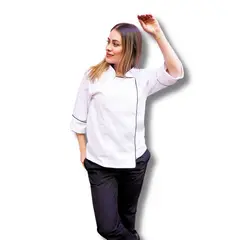 TOUCAN CHEF UNIFORMS - Uniforme Chef Chaqueta Blanca Pantalón Negro Dama XS