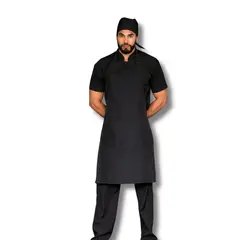 TOUCAN CHEF UNIFORMS - Uniforme Antifluido Cocina Camisa Negra Pantalón Negro Delantal Peto Negro Obsequio Cofia Negra Hombre S