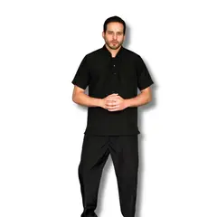 TOUCAN CHEF UNIFORMS - Uniforme Antifluido Cocina Camisa Negra Pantalón Negro Hombre S