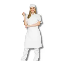 TOUCAN CHEF UNIFORMS - Uniforme Antifluido Cocina Camisa Blanca Pantalón Blanco Delantal Peto Blanco Obsequio Cofia Blanca Dama XS
