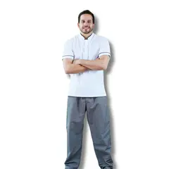 TOUCAN CHEF UNIFORMS - Uniforme Antifluido Cocina Camisa Blanca Pantalón Rayas Hombre S