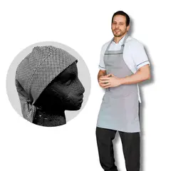undefined - Uniforme Antifluido Cocina Camisa Blanca Pantalón Negro Delantal Peto Gallineto Obsequio Cofia Gallineto Hombre S