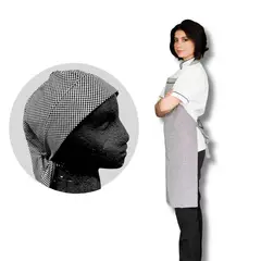 TOUCAN CHEF UNIFORMS - Uniforme Antifluido Cocina Camisa Blanca Pantalón Negro Delantal Peto Gallineto Obsequio Cofia Gallineto Dama XS